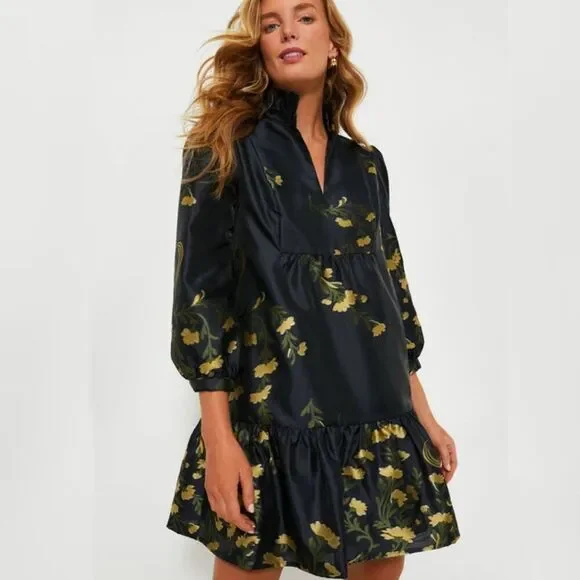 NWT - Tuckernuck - XS - Navy Jasmine Vine Jacquard Formal Palmerston Dress $228 - Picture 3 of 13